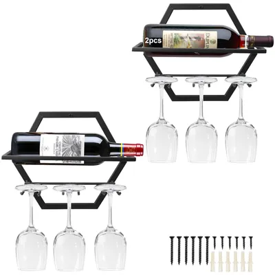 Produktbild von Wandmontierte Weinflasche und Glas Halter