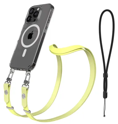 Produktbild von EAZY CASE MagSafe Handyhülle mit Crossbody Handykette für Apple iPhone 16 Pro, Magnetisches Band, 1-1,90m verstellbar in Gelb