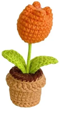 Produktbild von Häkelblumen - Gehäkelte Tulpen - Handgemachte Kunstblumen - Häkelblumenstrauß - 5 x 13 cm - Orange - für Zuhause, Büro, Auto und als Geschenk