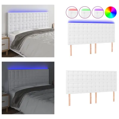 Produktbild von vidaXL LED Kopfteil Weiß 180x5x118/128 cm Kunstleder - LED Kopfteil - LED Kopfteile - Kopfteil - Bett-Kopfteil