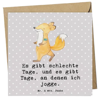 Produktbild von Mr. & Mrs. Panda Klappkarte Fuchs Joggen - Grau Pastell - Geschenk, anlasskarte, Laufsport, Sportler, faltkarte, doppelkarte, Laufen, Glückwunschkarte, Grußkarte