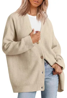 Produktbild von Damen-Cardigan, lässiger langer Cardigan, Kapuzenpullover, grob gestrickter Cardigan, Strickmantel, eleganter Cardigan, Strickpullover, Herbst-Winterjacke, Pullover, Oberbekleidung (XL)