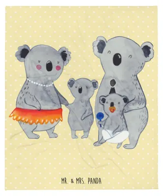 Produktbild von Mr. & Mrs. Panda Kuscheldecke Koala Familie - Gelb Pastell - Geschenk, Muttertag, Tagesdecke, Bettdecke, Wohndecke, Mama, Family, Papa, Decke, Sofaüberwurf