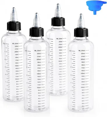 4 Quetschflaschen 250 ml mit Trichter, transparent