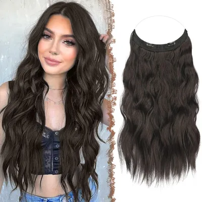 Obrázek produktu pro Prodlužovací vlasy, vlnité, syntetické, 40 cm, přírodní černá barva, nenápadné