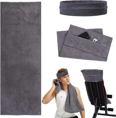 Productafbeelding van Microvezel trainingshanddoek met snelsluiting, 135 x 50 cm, met sportband. Absorberende fitness- en yogahanddoeken voor outdooractiviteiten