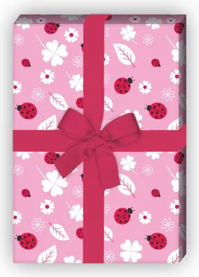 Produktbild von Glücks bringendes Geschenkpapier mit Marienkäfern und Klee, rosa - G8181, 32 x 48cm