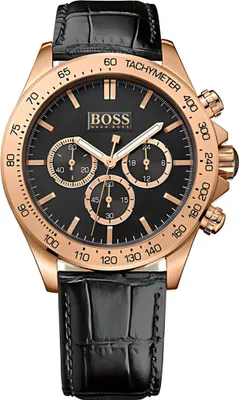 Produktbild von Hugo Boss Ikon Chronograph Uhr Herrenuhr Lederarmband schwarz rosé
