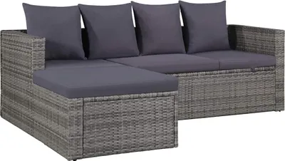 Produktbild von vidaXL 4-tlg. Garten-Lounge-Set mit Auflagen Poly Rattan Grau
