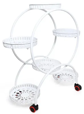 Image de Support pour plantes - 4 niveaux - Pour 6 pots de fleurs - En métal - Avec roulettes - Pour intérieur/extérieur - Blanc