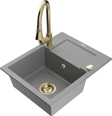 Produktbild von Mexen Enzo 1 Becken-Granitspüle mit Abtropffläche und Mischbatterie Elia, Grau - 6506-71-670101-50