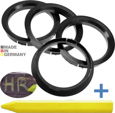 Produktbild von 4X Zentrierringe 76,0 x 66,1 mm Schwarz Felgen Ringe + 1x Reifen Kreide Fett Stift