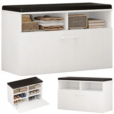 Produktbild von Schuhschrank weiß mit Sitz und Stauraum Flur 6 Fachböden aufklappbar