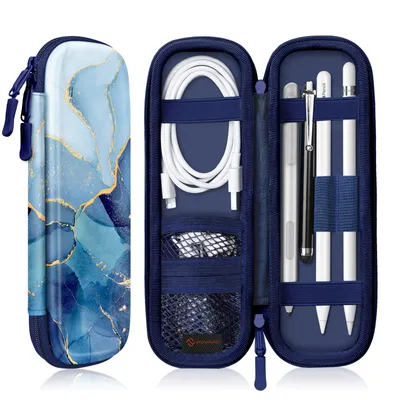 Produktbild von Fintie Hülle für Apple Pencil (1. / 2. Generation) - Kunstleder Stifthalter für Samsung, Huawei, Surface Pro Stylus Pen Tasche Schutzhülle mit Ablagefach für S Pen und USB Kabel, Ozean Marmor