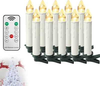 Produktbild von LZQ 10er Warmweiß Weinachten LED Kerzen Kabellose Weihnachtsbeleuchtung Flammenlose Lichterkette Kerzen mit Timer Weihnachtskerzen für Weihnachtsbaum Weihnachtsdeko