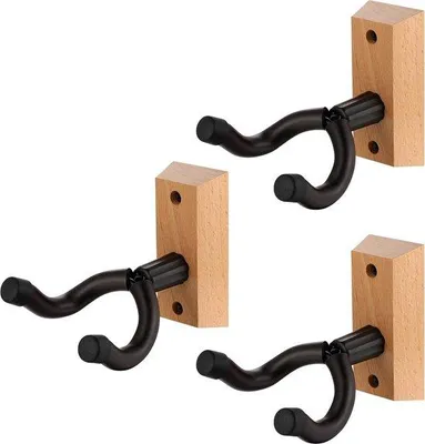 Produktbild von Elektrische Gitarrenhalter für Wand - Set von 3 - Bass - Holzgitarrenstandard - Akustikgitarrenhalter