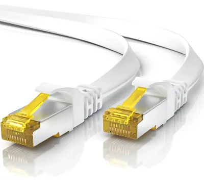 Produktbild von 30m CAT 7 Netzwerkkabel Flach, Ethernet Kabel, Gigabit Lan 10 Gbit s, Patchkabel, Flachbandkabel, Verlegekabel, Cat.7 Rohkabel U FTP PIMF Schirmung mit RJ 45 Stecker, Switch Router Modem, Weiß