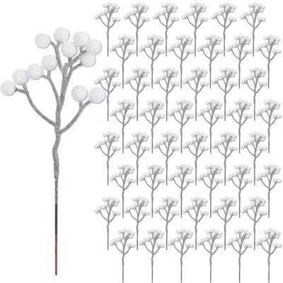 Künstliche rote Beerenzweige, 18 cm, 48 Stück, für Weihnachtsdeko