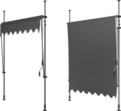 Obrázek produktu pro Balkonová markýza - Svěrná markýza s ruční klikou - Rozměr 300 x 120 cm - Výsuvná - Bez vrtání - UV ochrana UPF 50+ - Tkanina sPolyuretanpovlakem - Šedá barva