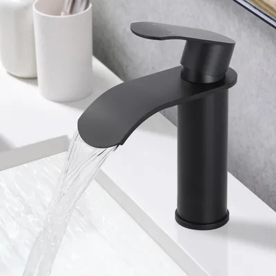 Produktbild von Waschtischarmatur Wasserfallauslauf Schwarz Edelstahl