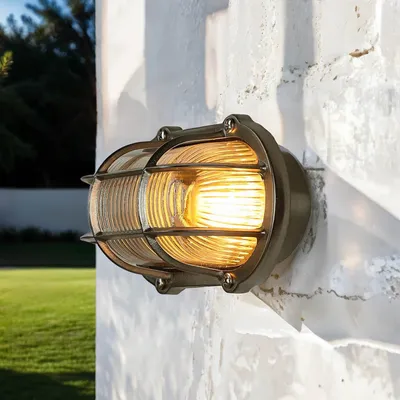 Obrázek produktu pro Mosazné skleněné stínidlo IP64 v niklu z nerezové oceli venkovní světlo nástěnná lampa dům balkon