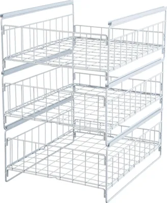 Produktbild von Ausziehbarer Küchen-Schubladen-Organizer - 3-stöckiges Auszugsregal - 33,5×43×51 cm - Größe S - Für Besteck, Teller, Küchenutensilien - Weiß