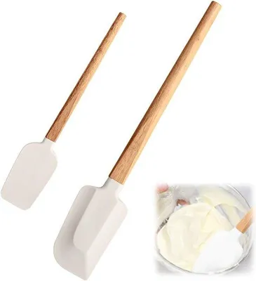 Produktbild von Silikon Spatel Set mit Holzgriff - Hitzebeständig und nicht anhaftend - für Backen, Kochen und Mischen