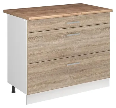 Immagine prodotto di Mobiletto base per cucina Vicco R-Line Sonoma/Bianco 100 cm piano di lavoro Rovere dorato, Model 71537