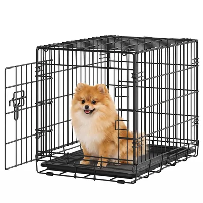 Produktbild von FEANDREA Hundekäfig Faltbar mit 1 Tür und Kunststoffschale 92,5 x 58,2 x 63,4 cm Schwarz