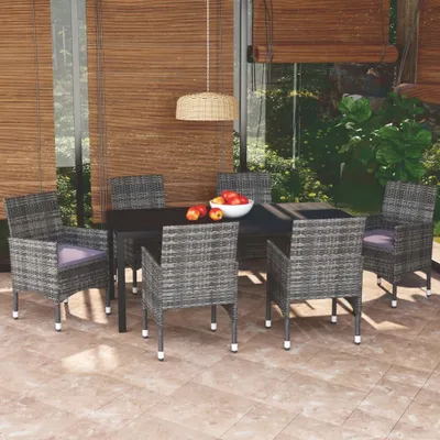 Image de The Living Store Ensemble de jardin 7 pièces avec coussins Poly Rattan Gris