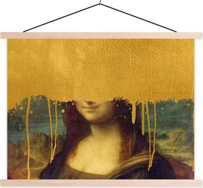 Produktbild von MuchoWow® Textilposter Mona Lisa - Gold - Da Vinci 40x30 cm mit holzfarbenen Rahmen - Bilder