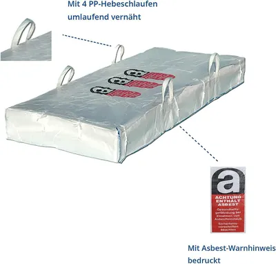 Produktbild von Lacers Big Bags Plattenbag Asbest 1 Stück - Traglast - bis 1500 kg - Schüttgutbehälter, Transportsack, Entsorgungssack | 260x125x30 cm