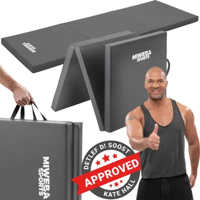 Produktbild von Miweba Sports Gymnastikmatte GM100 | Faltbar - Rutschfest - Trainingsmatte - Fitnessmatte für zuhause - Sport Turn Matte - Tragegriffe (Grau)
