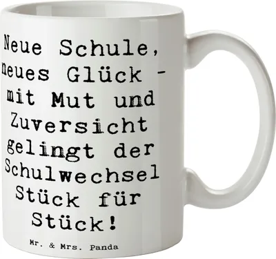 Produktbild von Mr. & Mrs. Panda Kaffeebecher Spruch Einen Schulwechsel bewältigen - Weiß - Geschenk, Lebensfreude, Mut, Zuversicht, Vertrauem, Optimismus, Mutmacher, Tasse, Trost