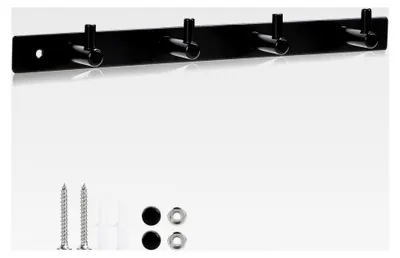 Produktbild von Garderobenleiste Schwarz mit 4 Haken, Wandgarderobe aus Edelstahl mit Schrauben für Kleidung, Hut, Tasche