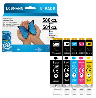Produktbild von LOSMANN Druckerpatronen Kompatibel für Canon PGI-580 XXL CLI-581 XXL für Pixma TS6350 TS6150 TS8150 TS8250 TS6250 TS705 TS705a TS8151 TS6151 TS8152 TS9150 TS9155 TS9550 TR7550 TR8550 (5er-Pack)