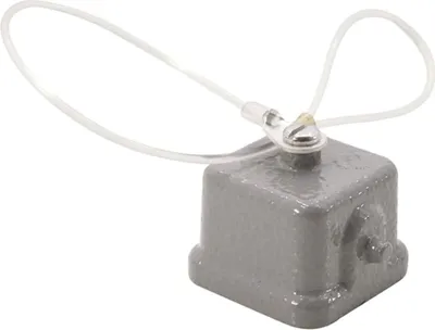 Produktbild von HARTING Schutzkappe 3A Metall für 1 Bügel am Unterteil Verliersicherung mit großer Schlaufe mit montiertem Stifteinsatz