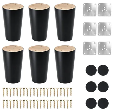 Möbelbeine 6er-Set 8 cm rund schwarz Massivholz