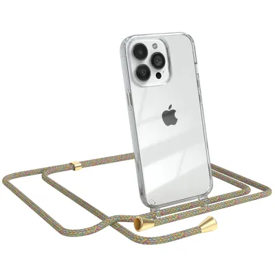 Produktbild von EAZY CASE Handykette kompatibel mit Apple iPhone 13 Pro, Handyhülle mit Umhängeband, Handykordel, Schutzhülle Clear, Band in Bunt