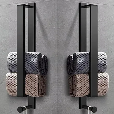 Produktbild von PromoHome® 2-teilige selbstklebende Handtuchstangen-Set – Edelstahl, Schwarz, ohne Bohren, für Bad & Küche