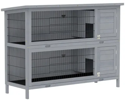 Zdjęcie produktu dla Klatka dla królików, dwupoziomowa, z dachem pokrytym asfaltem | Kolor: Szary | Wymiary: 50 x 136,4 x 93 cm
