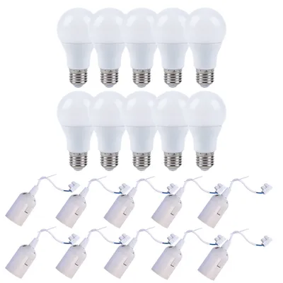 Image de 10 x ampoules LED 15W = 100W E27 mates 1490lm blanc chaud + 10 x douille de rénovation douille de lampe blanche