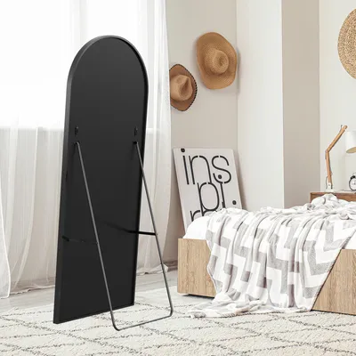 Produktbild von Großer Ganzkörperspiegel, 164 x 54 cm, großer Standspiegel, zum Aufhängen, für Schlafzimmer, Wohnzimmer, Flur, gebogene Form, Grau
