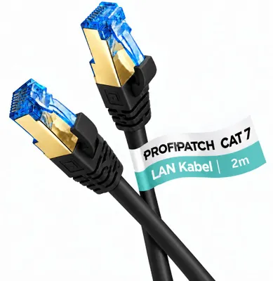 Produktbild von ProfiPatch LAN Kabel Cat7 S/FTP RJ45 Premium Patchkabel 10GB 600MHz LSZH Ethernet Netzwerkkabel schwarz 2m