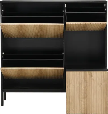 Produktbild von Schuhschrank mit Wickelhocker, Schuhregal mit 3 Klappen, Schwarz