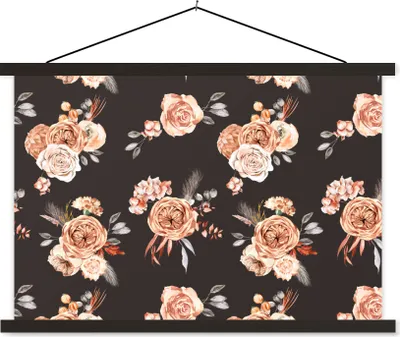 Produktbild von MuchoWow® Textilposter Blumen - Schwarz - Muster 150x100 cm mit schwarzem Rahmen - Schlafzimmer