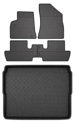 Image de Tapis en caoutchouc + bac de coffre pour Peugeot 3008 I 2009-2016 (plancher bas) – 5 pièces, noirs, sur mesure