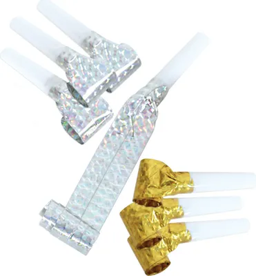 Produktbild von 6 Stück Luftrüssel Tröten Gold & Silber Karneval Silvester Fasching Party