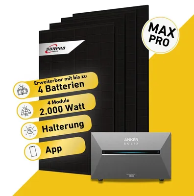 Produktbild von 2000 Watt, Bifazial Komplettset, Balkonkraftwerk, Anker SOLIX Solarbank 3 E2700 Pro