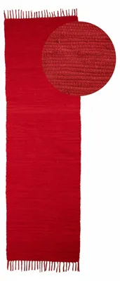 Produktbild von Flickenteppich Kelim Chindi Uni Läufer Rot 80x400 cm, handgewebt | Fleckerlteppich aus Baumwolle für Wohnzimmermit Fransen